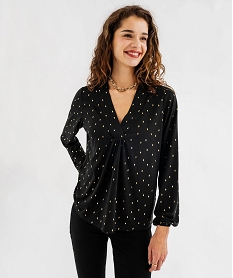 tee-shirt manches longues imprime col v fantaisie femme noir standard t-shirts manches longuesG487701_4