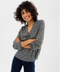 tee-shirt manches longues imprime col v fantaisie femme bleu t-shirts manches longuesG487801_4