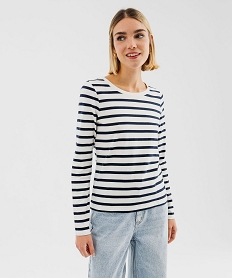 tee-shirt raye a manches longues femme bleu t-shirts manches longuesG488101_4
