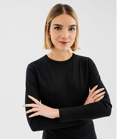 tee-shirt manches longues en maille cotelee femme noir t-shirts manches longuesG488201_2