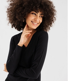 tee-shirt manches longues et col v uni femme noir standard t-shirts manches longuesG488401_2