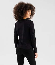 tee-shirt manches longues et col v uni femme noir standard t-shirts manches longuesG488401_3