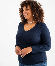 GEMO Tee-shirt manches longues en viscose stretch côtelée femme grande taille navy