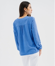 tee-shirt a manches longues et col v en maille ajouree femme bleu standard t-shirts manches longuesG489001_3