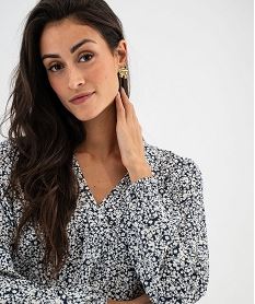 tee-shirt a manches longues et col v en maille texturee femme bleu t-shirts manches longuesG489101_2