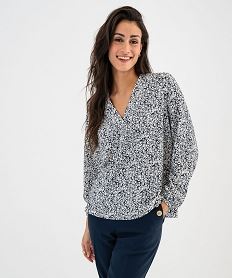 tee-shirt a manches longues et col v en maille texturee femme bleu t-shirts manches longuesG489101_4