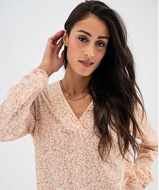 tee-shirt a manches longues et col v en maille texturee femme rose t-shirts manches longuesG489201_2