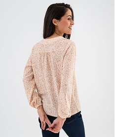 tee-shirt a manches longues et col v en maille texturee femme rose t-shirts manches longuesG489201_3
