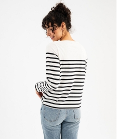 tee-shirt manches longues raye en coton epais femme kaki chine t-shirts manches longuesG489301_3