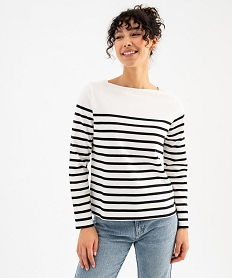 tee-shirt manches longues raye en coton epais femme kaki chine t-shirts manches longuesG489301_4