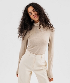 tee-shirt manches longues a col roule femme beige t-shirts manches longuesG489401_4