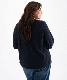 blouse manches 34 en maille ajouree femme grande taille bleu t-shirts manches longuesG489601_3