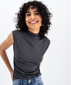 tee-shirt sans manches en microfibre effet drape femme gris standard t-shirts manches longuesG489701_2