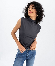 tee-shirt sans manches en microfibre effet drape femme gris standard t-shirts manches longuesG489701_4