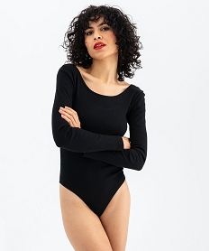 body a manches longues en maille cotelee femme noir standard t-shirts manches longuesG490201_2