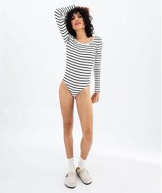 body manches longues en maille cotelee a rayures femme blanc chine t-shirts manches longuesG490301_2