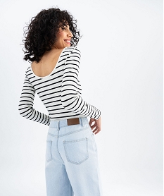 body manches longues en maille cotelee a rayures femme blanc chine t-shirts manches longuesG490301_3