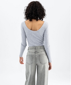 body a manches longues en maille cotelee femme gris t-shirts manches longuesG490401_3