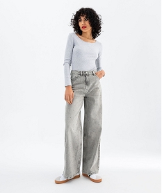 body a manches longues en maille cotelee femme gris t-shirts manches longuesG490401_4