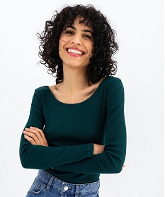 body a manches longues en maille cotelee femme vert standard t-shirts manches longuesG490501_4