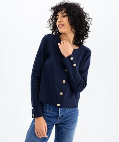 veste legere a col rond avec boutons metalliques femme - lulucastagnette noir chine t-shirts manches longuesG490601_4