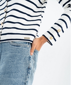 veste en maille a col rond a rayures femme - lulucastagnette blanc chine t-shirts manches longuesG490701_2