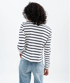 veste en maille a col rond a rayures femme - lulucastagnette blanc chine t-shirts manches longuesG490701_3