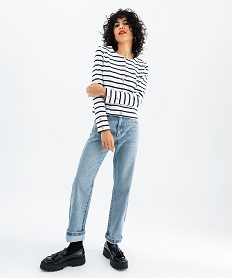 veste en maille a col rond a rayures femme - lulucastagnette blanc chine t-shirts manches longuesG490701_4