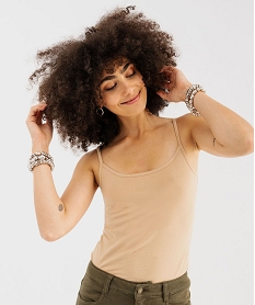 debardeur uni a fines bretelles femme beige debardeursG490901_2