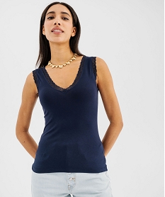 GEMO Débardeur avec col V en dentelle femme Bleu