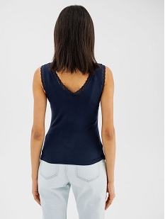 debardeur avec col v en dentelle femme bleu debardeursG491501_3