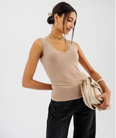 GEMO Débardeur avec col V en dentelle femme beige standard