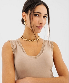 debardeur avec col v en dentelle femme beige standard debardeursG491601_2