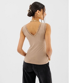 debardeur avec col v en dentelle femme beige standard debardeursG491601_3