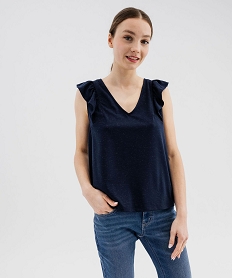 tee-shirt sans manches paillete et volante femme bleu debardeursG493301_2