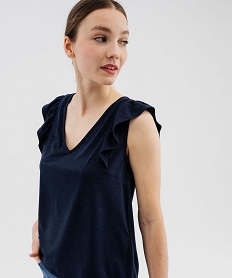 tee-shirt sans manches paillete et volante femme bleu debardeursG493301_4