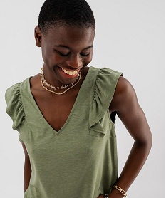 tee-shirt sans manches paillete et volante femme kaki standard debardeursG493401_2