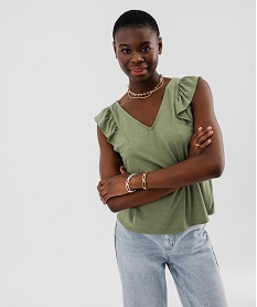 tee-shirt sans manches paillete et volante femme kaki standard debardeursG493401_4