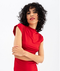 robe longue en microfibre a manches courtes femme rouge standardG494401_2