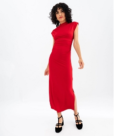 robe longue en microfibre a manches courtes femme rouge standardG494401_4