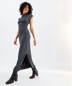 robe longue en microfibre a manches courtes femme gris standardG494501_4