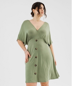 GEMO Robe en maille fluide et extensible col cache-cœur femme grande taille kaki standard