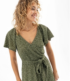 robe longue en maille gaufree a col cache-cœur femme vertG494801_2