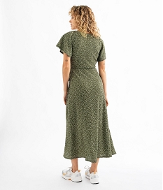 robe longue en maille gaufree a col cache-cœur femme vertG494801_3