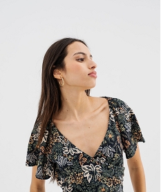 robe longue en maille gaufree a col cache-cœur femme imprime fleuriG494901_2