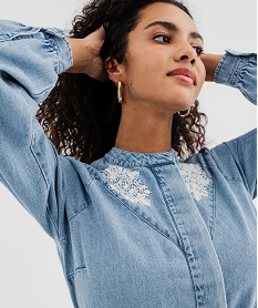 combinaison pantalon en toile denim avec details brodes femme bleu standardG495901_2