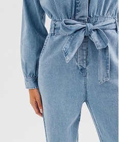 combinaison pantalon en toile denim avec details brodes femme bleu standardG495901_4