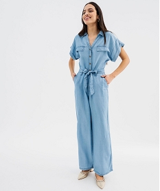 GEMO Combinaison pantalon à manches courtes en Lyocell fluide femme Bleu