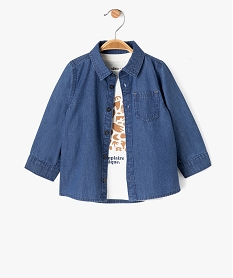 GEMO Ensemble 2 pièces bébé garçon tee-shirt et chemise Bleu