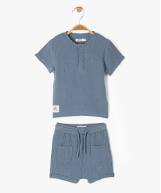 GEMO Ensemble 2 pièces en gaze de coton bébé garçon short + tee-shirt bleu vif